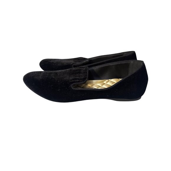 Birdies Womens Black Velvet Slip-On Flats Size 12 With Quilted Insoles - Picture 1 of 8